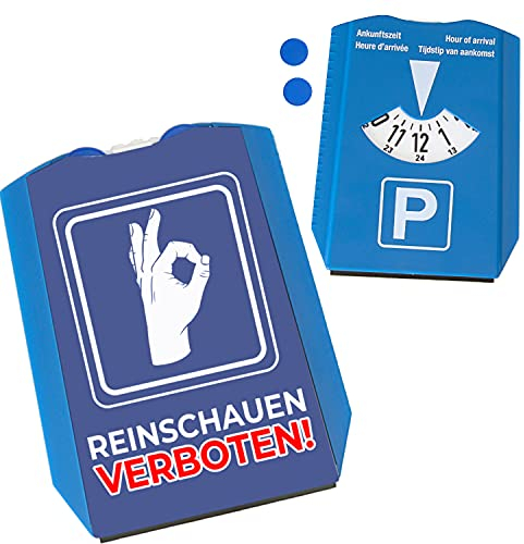 Reinschauen Verboten Parkscheibe mit witzigem Motiv und 2 Einkaufswagenchips für besonders lustige Autobesitzer Reingeschaut Finger Parken Parkuhr Scherz