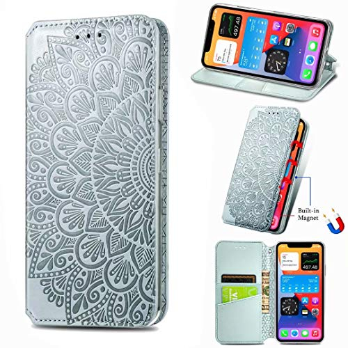 Hülle Kompatibel mit Realme C11 (2021), Premium Leder Realme C11 (2021) Handy Hüllen Magnetic Closure Flip Book Schutzhülle Handytasche handyhülle für Realme C11 (2021) Tasche grau