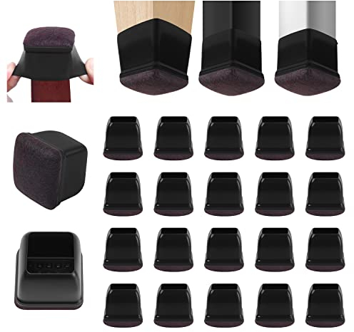Ezprotekt 16 Stück Schwarze Silikon Stuhlbein Bodenschoner mit umwickelten, Φ 21-28 mm Filzgummi Stuhlbeinkappen Stuhlbeinabdeckungen Möbelfüße Polsterung kein Lärm (Square, Passform 0,75-1)