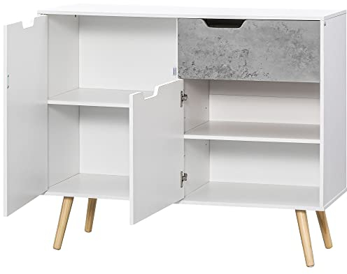 HOMCOM Aparador de Cocina Armario Buffet con 2 Puertas 1 Cajón Armario de Almacenaje para Salón Estudio Dormitorio Estilo Moderno 98x39x81,5 cm Blanco