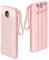 VRURC Portable Charger 10000mAh, Slim LED Display Power Bank, 5 Output 2 Input Cell Phone Battery Pack, Built-in Micro & USB C Cables Phone Charger Compatible with iPhone,Samsung,Android etc-Pink