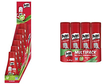 Pritt Alleskleber, schnell trocknender Kleber mit einfacher Anwendung, lösemittelfreier Flüssigkleber für Kinder, Bastelkleber für viele Bastelmaterialien, 6x100g & Klebestift, 4x43g Pritt Stift
