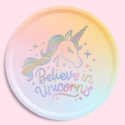 xo, Fetti Einhorn-Pappteller – 24 Stück, 22,9 cm | Einhorn-Geburtstagspartyzubehör, Oh Happy Day Babyparty, magische Partygeschenke