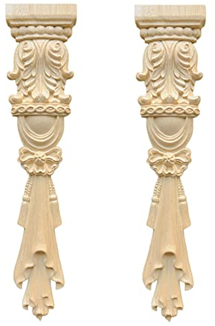 Sctmda Holzornamente für Möbel 2 Stück Holz Ornamente Ecke Onlay Applique Möbel Holzornamente Ornamente für Möbel Vintage Style Nicht Lackiert Geschnitzte Möbel 30X6cm