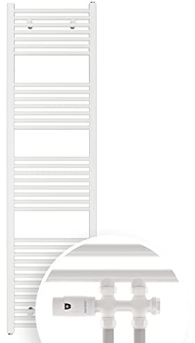 Aquabad Badheizkörper Virgo inkl. Multiblock Durchgangsform | Grösse: 50 x 180 cm | Heizleistung 608 Watt | Farbe: Weiß | Mittelanschluss 50mm | Handtuchhalter, Handtuchwärmer