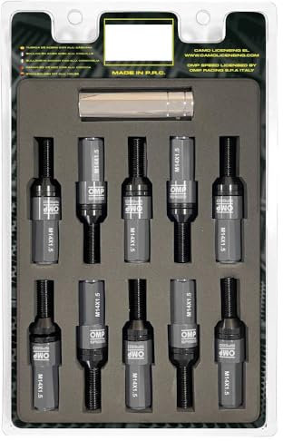 OMP Speed Juego de 20 Tornillos Acero con Protector de Aluminio de Colores M14X1.5 Llave de 17-19 Largo 28mm con Protector Plata de Aluminio 7075 + DIN 12.9