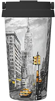 ASEELO Mug à café isotherme avec couvercle imprimé Love From New York - Réutilisable et portable - 500 ml