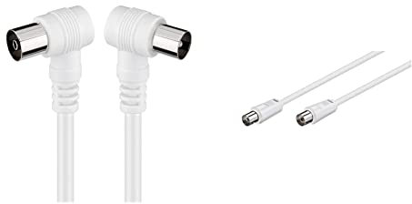 goobay 11521 Cavetto Coax Antenna ad Angolo Coassiale (<70 dB), Schermatura Doppia, Bianco, 2.5 m Lunghezza del Cavo & 11512 Cavo antenna, 2x schermato, spina coassiale nichelata alla presa coassiale