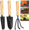 BNGXR Utensili da Giardino, 3 Pezzi Set di Attrezzi da Giardino con Giardinaggio Vanga, Paletta e Rastrello Attrezzi da Giardinaggio con Manico in Legno per Bonsai, Piante in Vaso di Fiori