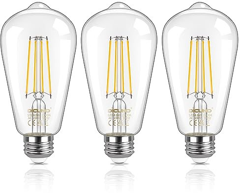 DiCUNO Vintage Edison Light Bulb E27 Edison Screw Bulb ST64, 6W Equivalent to 60W, Filament Clear LED Bulb, Warm White 2700K, 810LM, Non-dimmable, 3 Pcs