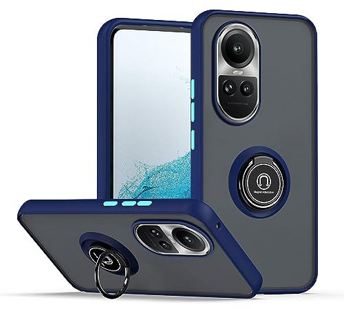 XINYEXIN Funda para OPPO Reno 10 5G, Funda con Soporte de Anillo, TPU + PC Translúcido Anti- Arañazos Carcasa Protectora Antigolpes Case Cover - Azul Real