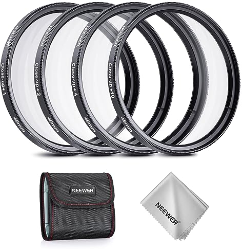 NEEWER 49mm Makro Filter Set (+1, 2, 4, 10), 4 Stücke Close Up Filter mit Aufbewahrungstasche für Makrofotografie, Kompatibel mit Canon Nikon Sony Fujifilm 49mm Kamera Objektiven