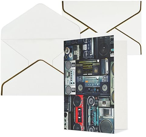 Vintage Wall of Radio Boombox Print Greeting Cards with Envelopes Blank Note Cards Thank You Cards Gift Card Pearlescent Paper Holiday Cards Funny Birthday Cards