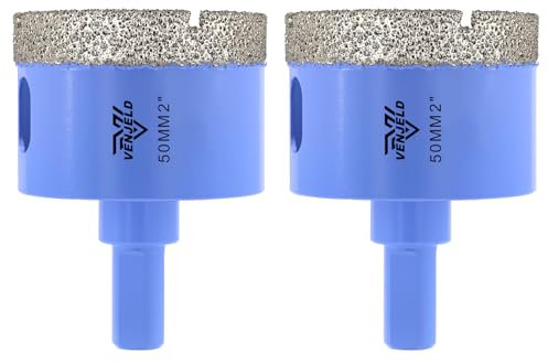 Foret Diamant Carrelage Set 50mm - 2Pcs Scie Cloche Diamant Perçage à Sec pour Céramique Porcelaine Carrelage Marbre Granit avec Tige Triangulaire VENJELD