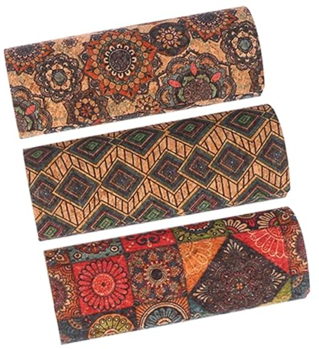 Guador Boho Brillenetui Hardcase aus Kork,Brillenetui Damen Brillen Ethno Brillen-Aufbewahrung Tragbare Brillentasche Brillenbox Sonnenbrillen Schutzetui Etui für Brillen und Sonnenbrille 3pcs(Boho)