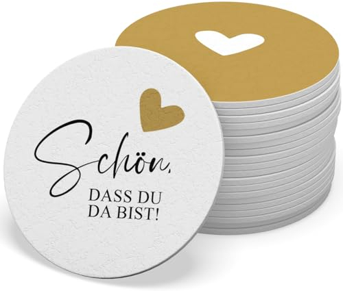 ZETTMANN® Bierdeckel Untersetzer Gläser Schön DASS du da bist Glasuntersetzer Tischdeko Geburtstag Deko Gartenparty Hochzeitsdeko Tisch Ø 10 cm, 20 Stück