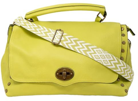 Emila Borsa verde lime con borchie donna a mano borchiata da lavoro ufficio tipo bag messenger postina grande capiente con tracolla porta documenti shopping shopper Verde lime