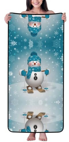 Badetuch mit Weihnachtsmotiv, Motiv: Schneemann, Schneeflocke, schnell trocknend, 140 x 69 cm, Mikrofaser, Badetuch, Strandbadetuch, Komfort und Eleganz, für Badezimmer/Fitnessstudio/Strand/Pool