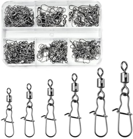 VEPEPE 100/200 Stück Rollende Angel Wirbel mit Karabiner Edelstahl, Angel Karabiner mit Wirbel, Forellen Angeln Wirbelkarabiner für Fischköder Angelzubehör 6# 7# 8# 10# 12# 14#