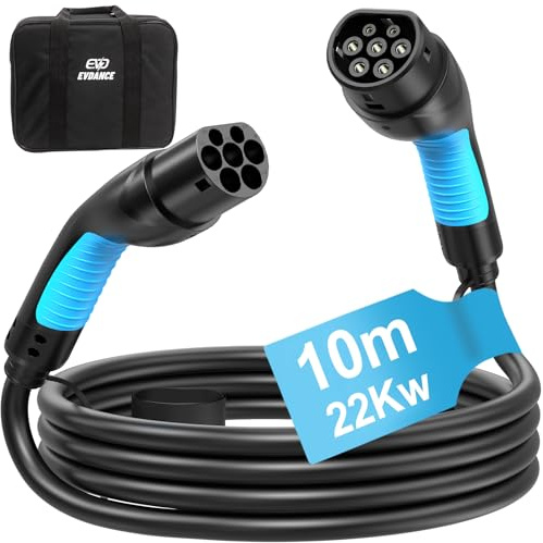 EVDANCE 32A / 22kW / 3 Phase / 10m/32.8ft Mode 3 Type 2 to Type 2 EV Charging Cable Fast Charging for Electric Vehicles