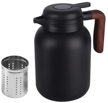 1.5L Kaffeekanne Thermoskanne, 316 Edelstahl Isolierkanne, hält Kälte und Wärme, Doppelwandige Vakuumisolierung Teekanne mit Abnehmbarem für Kaffee, Milch, Tee, Getränke (Schwarz, 1500ML)