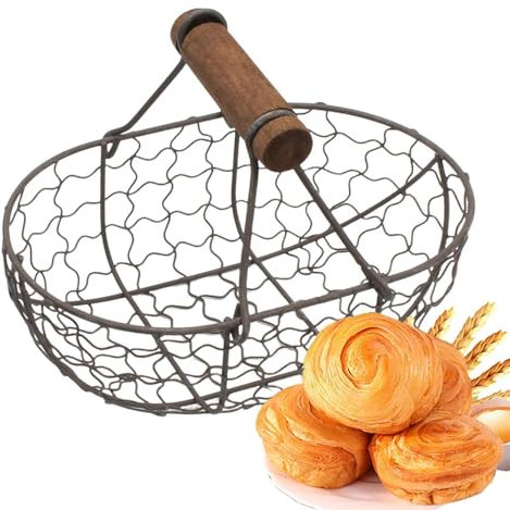 Eierkorb Draht Mit Holzgriff Eiersammelkorb -Vintage-Stil -Aufbewahrungskorb Draht Gemüsebehälter Zum Tragen Sammeln Von Hühnereiern