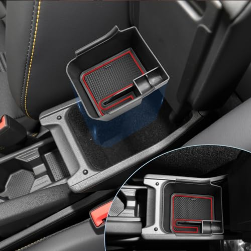 BIXUAN polo6 kompatibel mit VW Polo MK6 2018-2024 Aufbewahrungsbox mit Taigo 2022-2024 Rutschfester Matte Ablagefach Mittelkonsole Autozubehor Armlehne Organizer Tray Mittelarmlehne Handschuhfach Rot