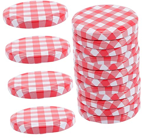 GRADENEVE 40pcs Regular Mouth Mason Jar Lids, Metal Canning Lids Airtight Red White Checked Screw Caps for Jams Sauces Spices Food Storage
