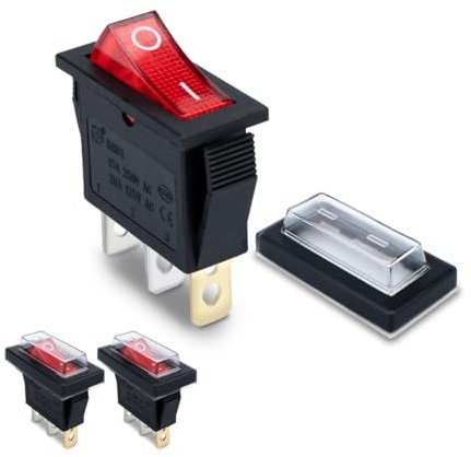Innfeeltech 3 Pcs Mini Interruptor Basculante Rojo KCD3-101 Interruptor 3 Pines 3 Posiciones con 3 Tapas Impermeables