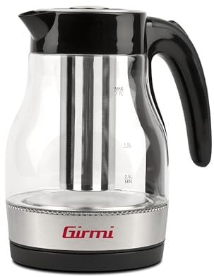 Girmi BL51 Bollitore e Tisaniera, 2200 W, Capacità 1,7 Litri, Caraffa graduata in Vetro, Filtro inox per tè e tisane, Rotazione 360°, Interruttore di accensione, Nero