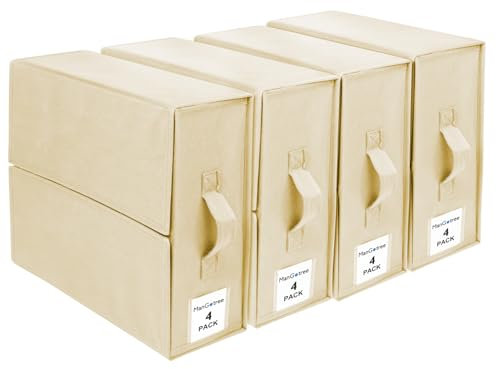 ManGotree Bed Sheet Organisers, Foldable Bedding Storage Box, 4 Pack Space Saving Underbed Storage Bags For Closet, Bedding Covers, Blankets, Clothes (Beige)