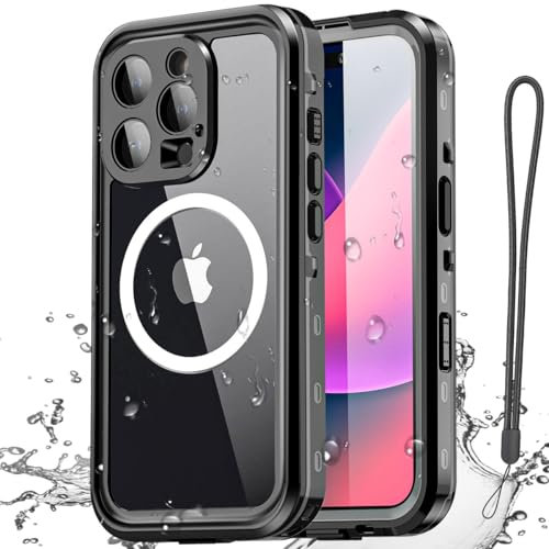 AICase Waterproof Case Compatible with iPhone 16 Pro with MagSafe Snowproof, Dustproof and Shockproof, IP68 Certified Full Body Protection Fully Sealed Underwater Cover Black