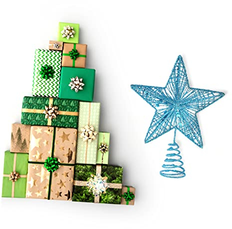 OFFSCH 1stk Weihnachtsbaum-Pentagramm Stern-baumspitze Aus Draht Outdoor-dekor Glitzernde Baumdekoration Bogen Glitzernde Sterne Baumkrone Weihnachtsdekorationen Im Freien Himmel Türkis