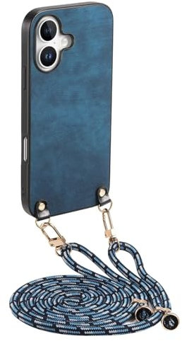 Beajew Funda con Cuerda para Xiaomi Redmi Note 9 4G, Carcasa de Silicona AntiChoque Suave TPU para Teléfono Móvil con Colgante Ajustable Collar Correa para el Cuello Cadena Cuerda, Azul
