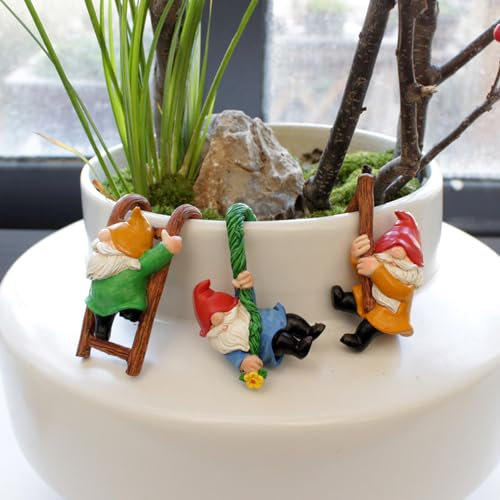 FONDUO Deko Garten Zwerge Figuren, 3 Stück Gartendeko Statue, Garten Ornament Gartenfigur Für Außen, Harz Statue für Zinkwannen Pflanzschale Garten Balkon Terrasse Deko Blumentopf Pflanzgefäß