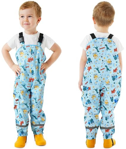 Domueay Pantaloni Impermeabili Bambino Pantaloni Pioggia Leggero Traspirante Salopette Antipioggia Antivento Pantaloni Fango Riflettente per Ragazzi 2-3 Anni, 86-92 Blu Chiaro