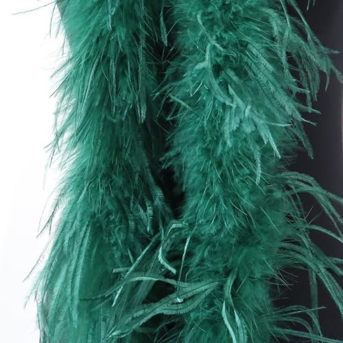Blausky Federboa,Flauschige Strauß Federn Schal Länge ca. 2m,Federgirlande,Federschal Einfarbig Straußenfeder Schal,Feder Boa Kostüm-Accessoire für Charleston 20er Jahre Flapper Karneval,Dunkelgrün