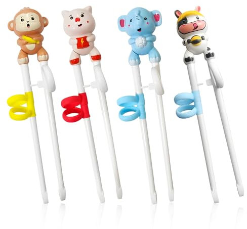 Baguette pour Enfants, Xiuyer 4 paires de Baguettes d’entraînement réutilisables avec aide pour enfants débutants et seniors