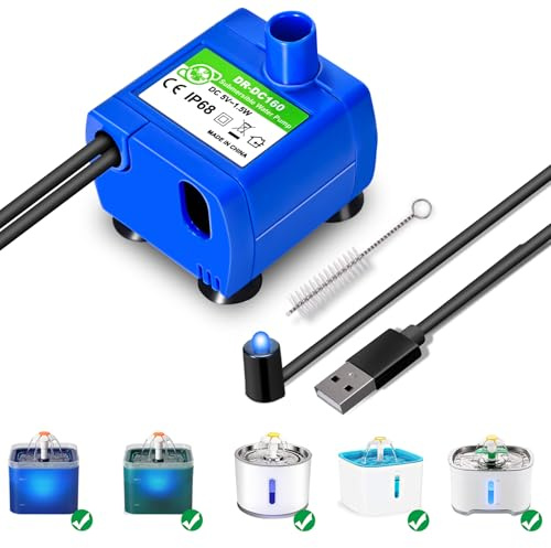 Water Fountain Pump for Cats, Motor Compatible with Pet Drinking Fountain Pump, Cat Drinking Fountain, Cat Water Dispenser, Replacement (with LED and