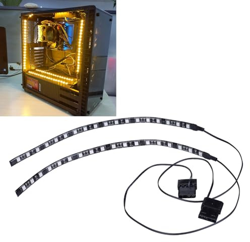 DS Gold Yellow LED Light Strip Computer Lighting with Magnetic for PC Case Lighting Kit (2Pack, 30CM, Molex Connector, S Series，Golden)