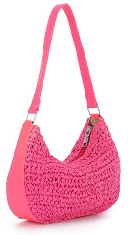 EVEOUT Sac Bandoulière Raphia Tressé Femme été Boho Léger Sac portés épaule d'aisselles Paille Tissé pour Plage(Rouge rosé)