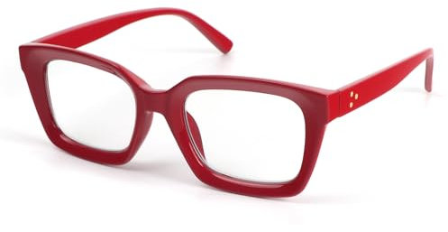 MMOWW Oversized Reading Glasses for Women - Anti Blue Light Glasses with Square Frame (Red, +2.5)