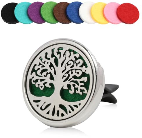 Auto Aromatherapies Öl Diffusor, Lufterfrischer Vent Clip Medaillon mit 10 Ersatz Filz Pads für Auto, Büro und Wohnzimmer, Magnetverschluss für ätherische Öle