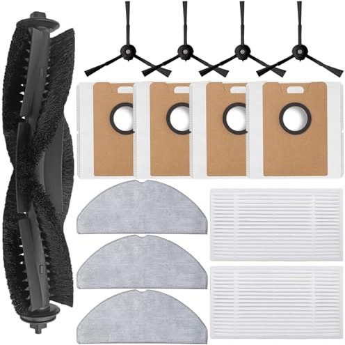 Pièce de Rechange pour Robot Aspirateur pour Tapo RV30 Max Plus/RV30 Max/RV20 Max Plus/RV20 Max Aspirateur, 1 Brosse Principale, 2 Filtres HEPA, 3 Lingettes, 4 Brosses Latérales, 4 Sacs à Poussière