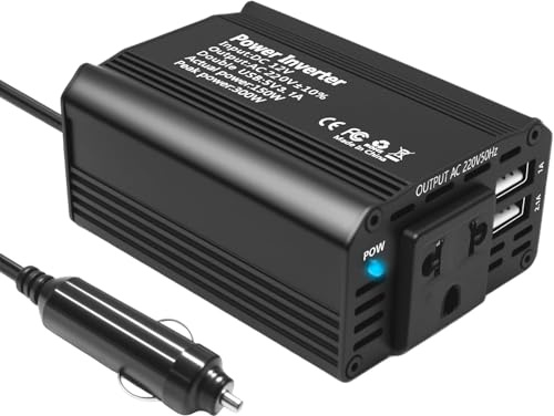 SZSSTH 150W Wechselrichter 12v auf 230v Spannungswandler mit 2 USB 5V & Zigarettenanzünder Steckdose DC AC Auto Stromumwandler Power Inverter für Tablets, Handys, Reisen, Campen