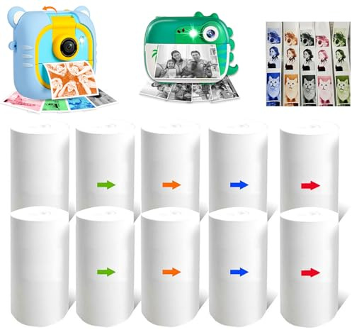 10 Rolls Multicolor Printer Paper for Kids Instant Print Camera, HD Printing Thermal Print Paper (Red/Orange/Blue/Green/Black)