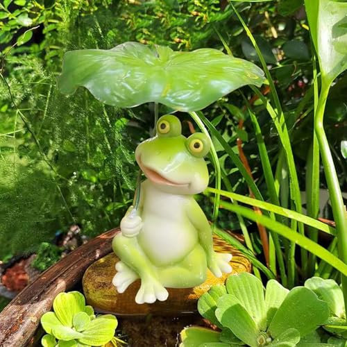 Vartegas Garten Deko Draußen Figuren, Frosch Dekofiguren Garten Harz, Gartendeko für Draußen Figuren Wetterfest, Grün Frosch Deko Statue, ideal Blumentopf Gartendeko Zimmerdeko (G)
