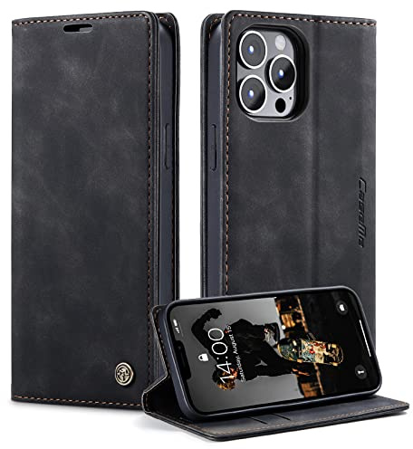 Monweicz Handyhülle für iPhone 13 Pro Max Hülle Premium Lederhülle Klappbar Flip Case Tasche Magnet Kartenfach Standfunktion Klapphülle Schutzhülle für iPhone 13 Pro Max - Schwarz