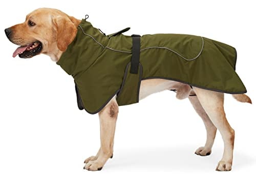 PAWIVID Wasserdichter Hundemantel mit Fleecefutter - Winddichter Wintermantel & Regenjacke mit Reflektorstreifen - Warme Hundejacke für Indoor/Outdoor, alle Größen (Armeegrün, XL)