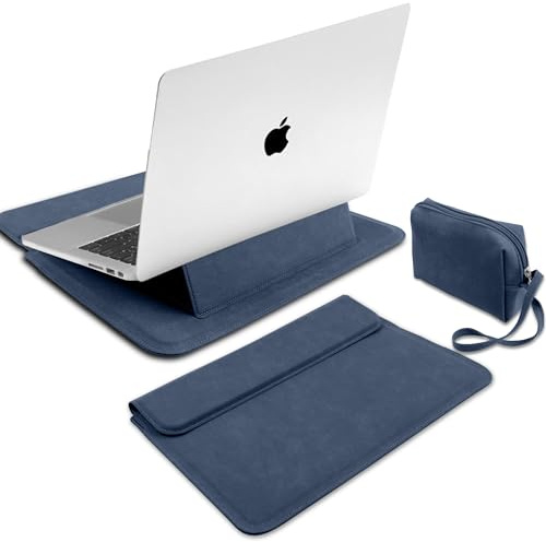 13-14 Inch Protective Laptop Sleeve with Stand, Suede Case Bag for MacBook Pro 14 Inch (M5~M1, Pro/Max), MacBook Air 13/13,6 (M5~M2), iPad Air/Pro, Surface 13-14 Laptop Sleeves, (Dark Blue)